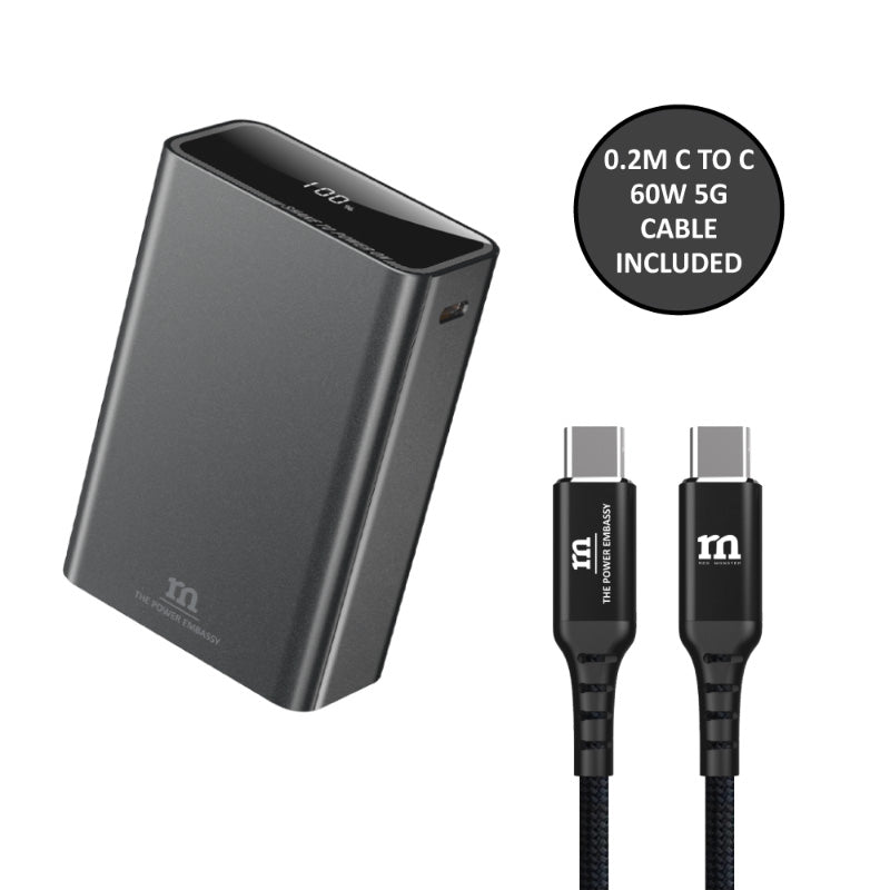 Redmonster 20000mAh 65W Power Bang Pro+ with 0.2m C to C Cable (Grey)