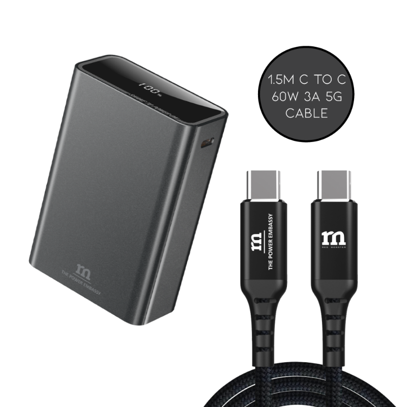 Redmonster Power Bang Pro+ 20000mAh 65W with 1.5M C to C Cable (Grey)