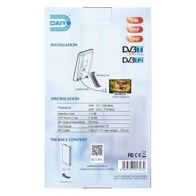 Daiyo EU1703 Digital Indoor Slim Antenna FM + DVBT2