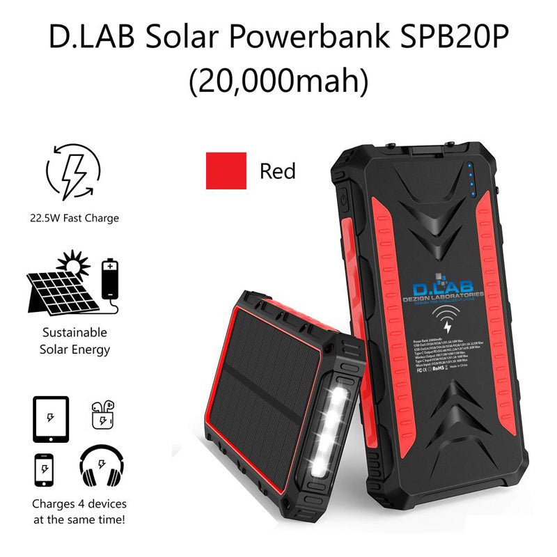DLab SPB20P 20000mAh Solar Powerbank Pro (Red)
