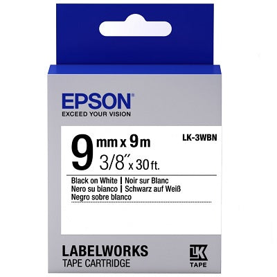 Epson Black on White Tape 9mm x 9m (LK-3WBN)