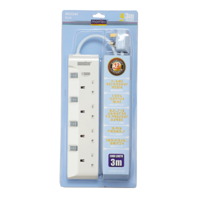Morries MS3244B 4Way Extension Cord 3m w/Surge (Blue)