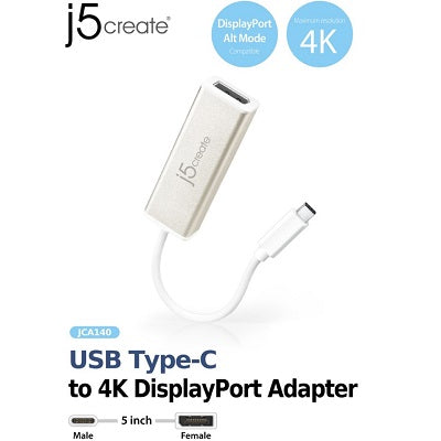 J5Create JCA140 USB Type-C to 4K DisplayPort Adapter
