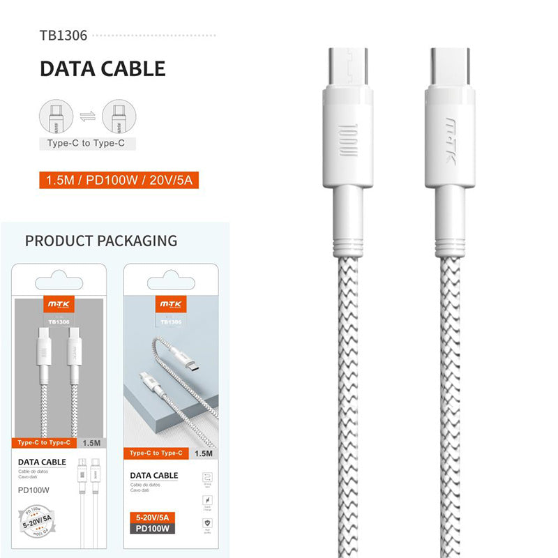 Moveteck TB1306 PD 100W Type C to C 5A Cable 1.5M (White)