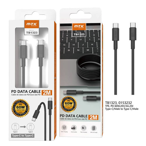 Moveteck TB1323 Type C to Type C 60W 3A 2M Cable (Black)