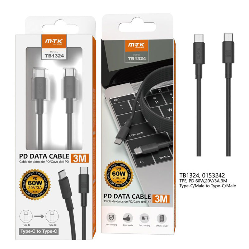 Moveteck TB1324 Type C to Type C 60W 3A MM Cable (Black)