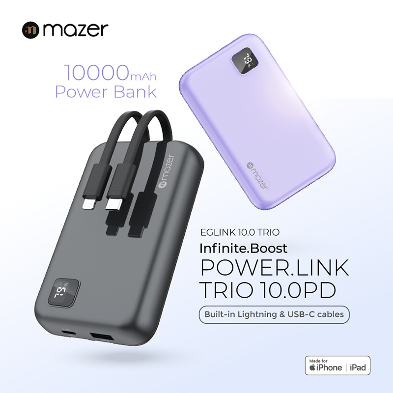 Mazer M-EGLINK10.0Trio-GY/Infinite.BOOST PD20W 10000mAh Power Bank (Grey)