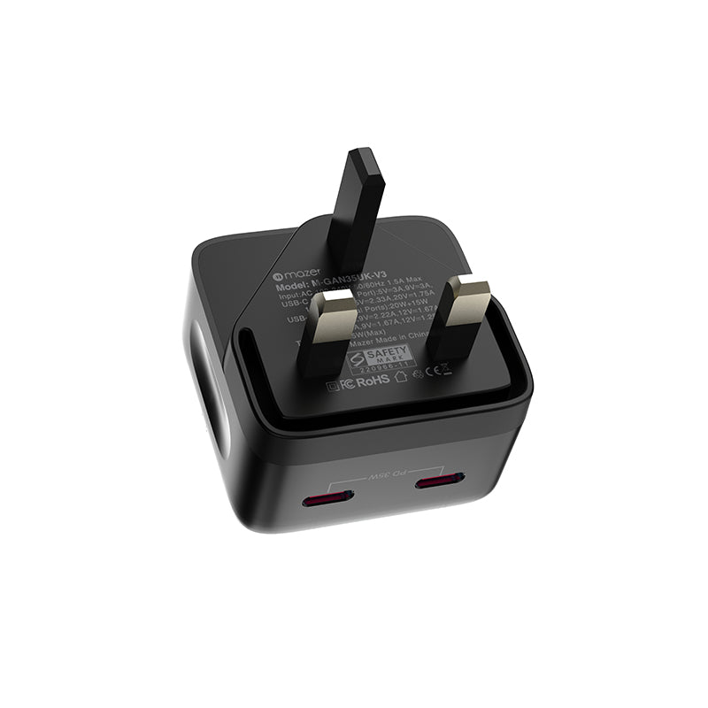 Mazer M-GAN35UK-V3-BK Infinite Boost 35W Dual USB-C Charger (Black)