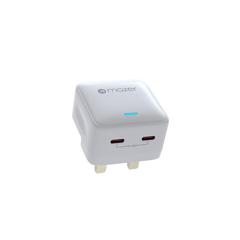 Mazer M-GAN35UK-V3-WH Infinite Boost 35W Dual USB-C Charger (White)