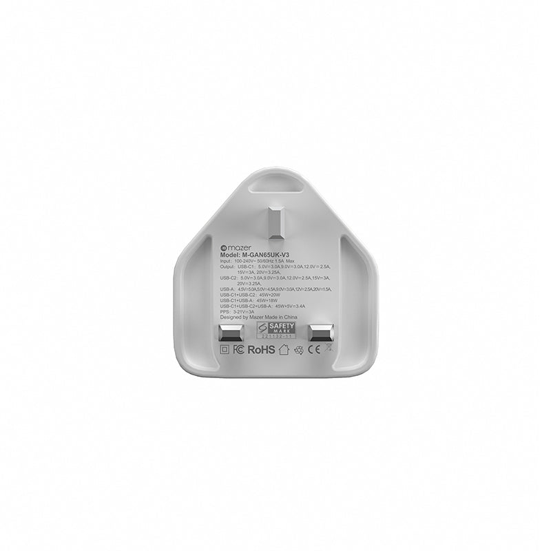 Mazer M-GAN65UK-V3-WH 65W 2C+1A UK Wall Charge (White)
