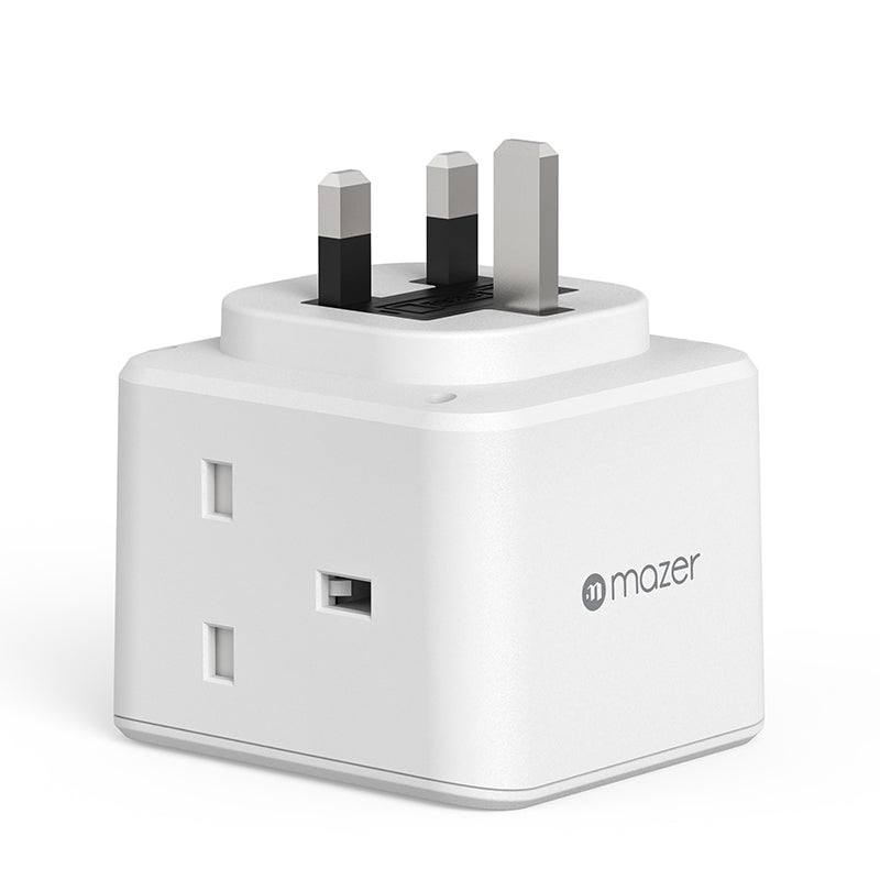 Mazer M-HOME-CUBE20UK-WH Infinite.BOOST UK 3-Outlet CUBE Extension Sockets with 1C 20W & 2A QC3.0 (White)