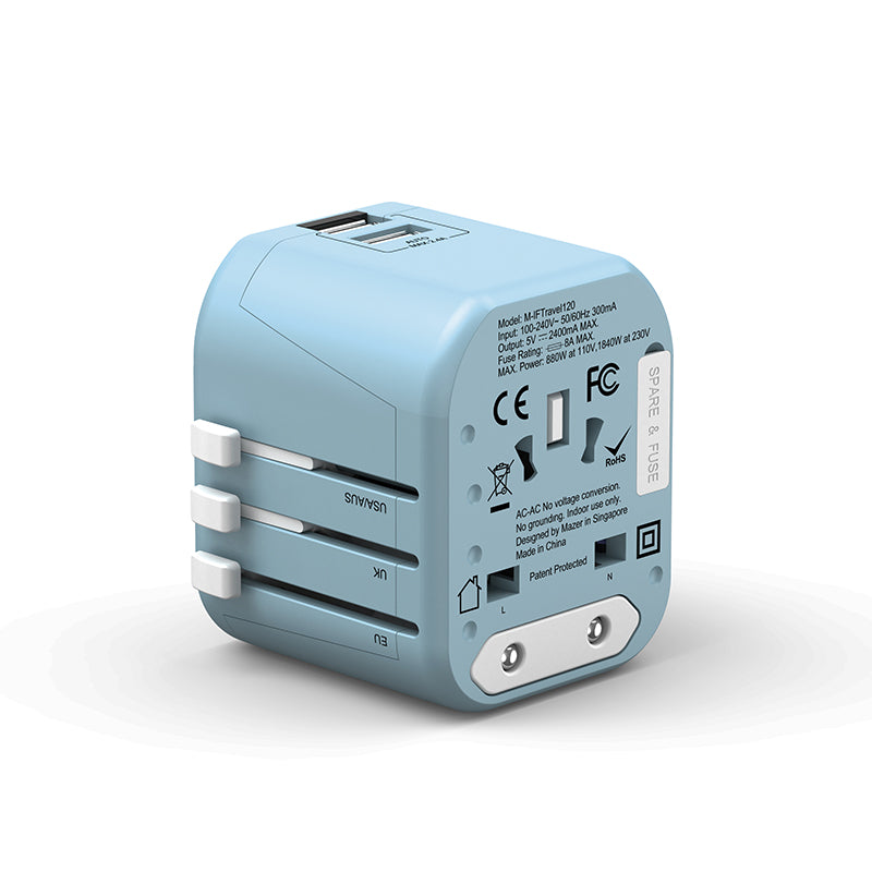 Mazer M-IFTravel120-BL 2 USB-A 12W World Travel Charger (Blue)