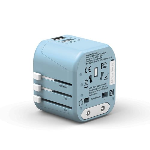 Mazer M-IFTravel120-BL 2 USB-A 12W World Travel Charger (Blue)