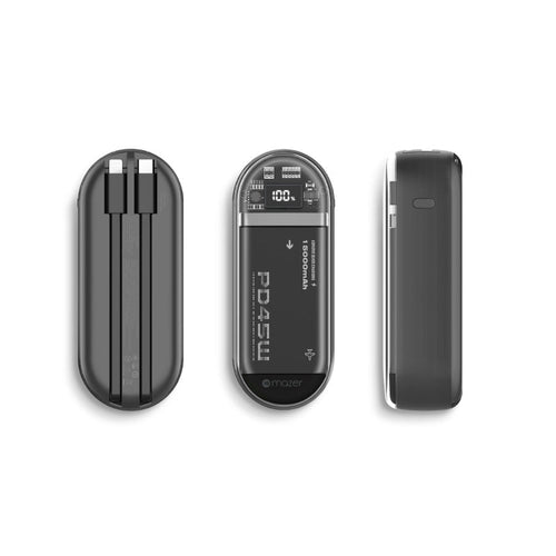 Mazer M-PC45LINK1545-BK PD45W 15000mAh with Built-in MFI and C Cable Powerbank (Black)