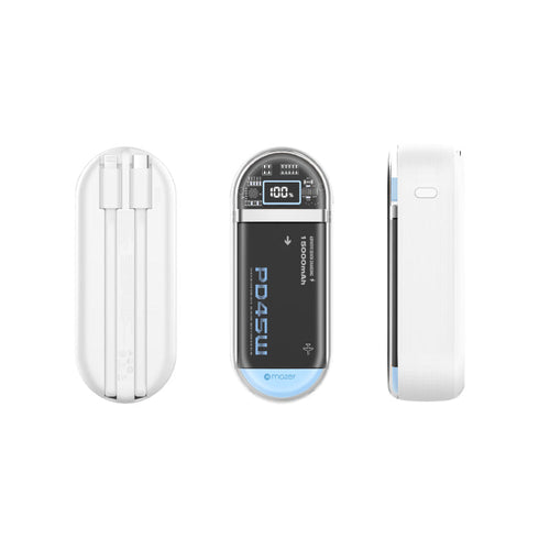 Mazer M-PC45LINK1545-WB PD45W 15000mAh with Built-in MFI and C Cable Powerbank (White)