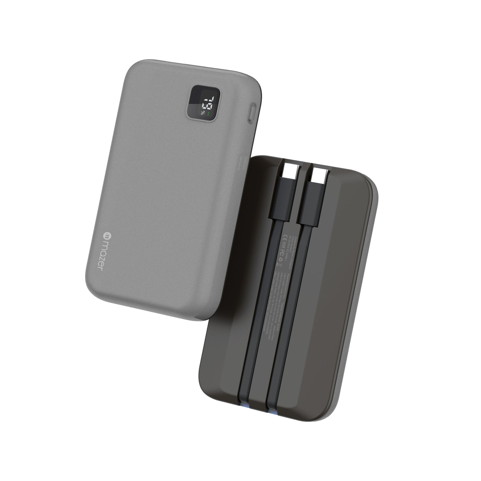 Mazer M-PC20LINK1020-NT 10000mAh PD20W Powerbank Built-in Dual USB-C Cable (Natural Titanium)