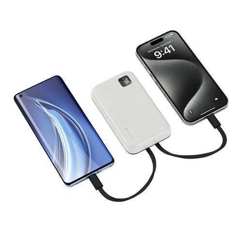 Mazer M-PC20LINK1020-WH 10000mAh PD20W Powerbank Built-in Dual USB-C Cable (White)