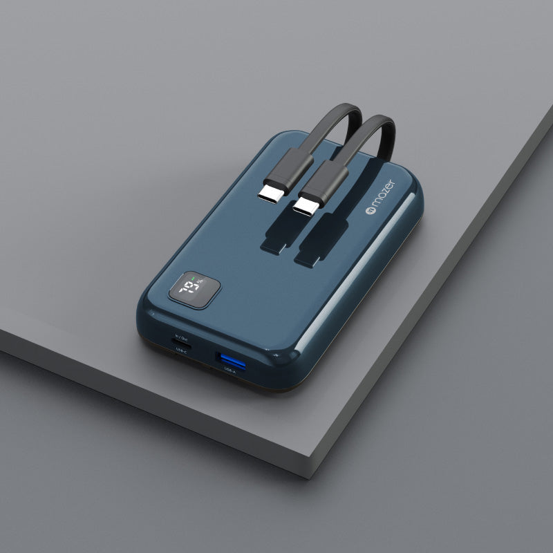 Mazer M-PC20LINK1020-NV 10000mAh PD20W Powerbank Built-in Dual USB-C Cable (Navy)