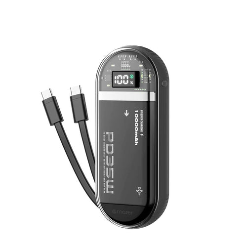 Mazer M-PC35LINK1035-BK PowerCharge LINK Built-in Dual USB-C cable PD35W 10000mAh Power bank (Black)