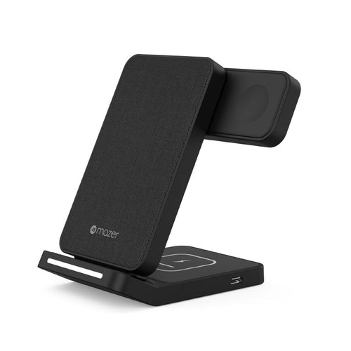Mazer M-WiFold03A-BK/Qi Wireless 3-in-1 Triple [Dual Wireless+Apple Watch] Foldable Charging Stand (Black)