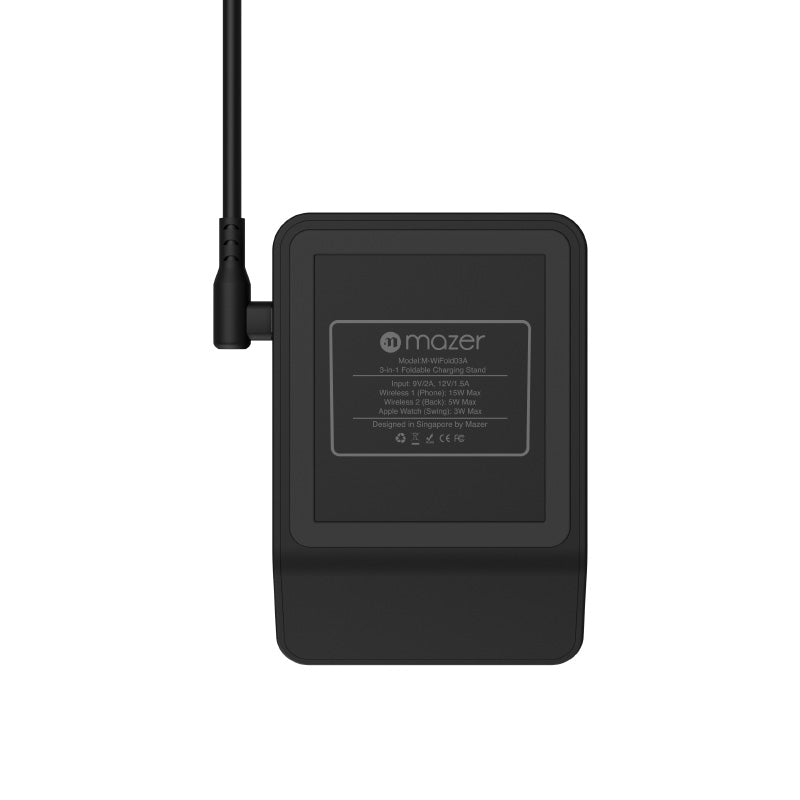 Mazer M-WiFold03A-BK/Qi Wireless 3-in-1 Triple [Dual Wireless+Apple Watch] Foldable Charging Stand (Black)