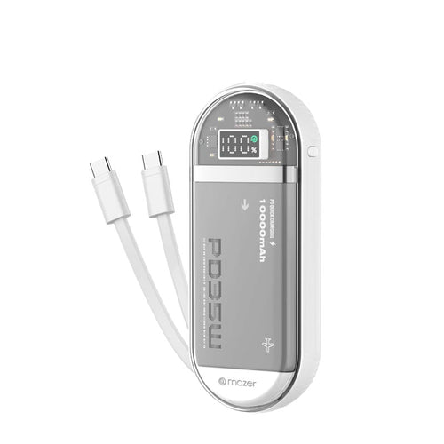 Mazer M-PC35LINK1035-WH PowerCharge LINK Built-in Dual USB-C cable PD35W 10000mAh Power bank (White)