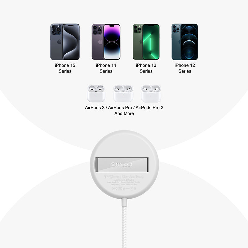 Mazer M-Qi2-MagPad-WH Qi2 15W Charging Pad with Stand (White)