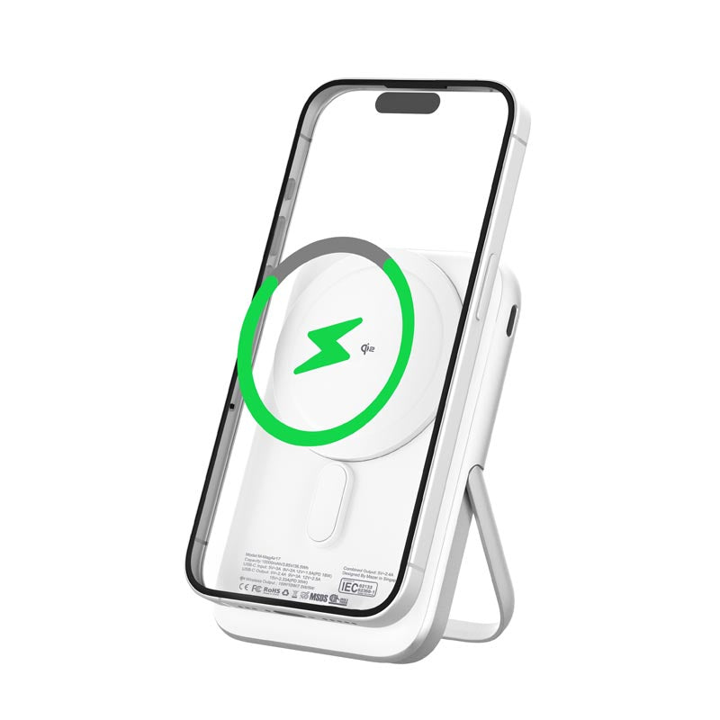 Mazer M-MagAir17-WH MagSafe&Qi2 15W 10,000mAh, USB-C PD35W MagStand Power Bank-White