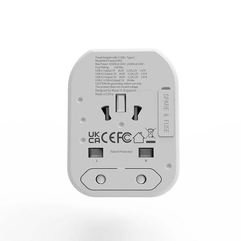 Mazer M-IFTravel120PD-WT PD20W 1C2A World Travel Charger (White Titanium)