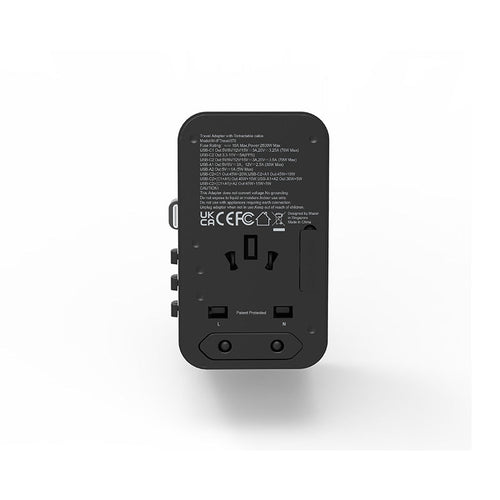 Mazer M-IFTravel370-BG PD70W 2C2A with Bulit-in Retractable USB-C Cable World Travel Charger (Black)