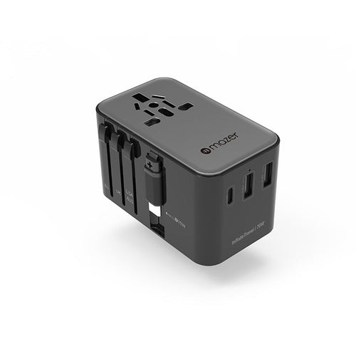Mazer M-IFTravel370-BG PD70W 2C2A with Bulit-in Retractable USB-C Cable World Travel Charger (Black)