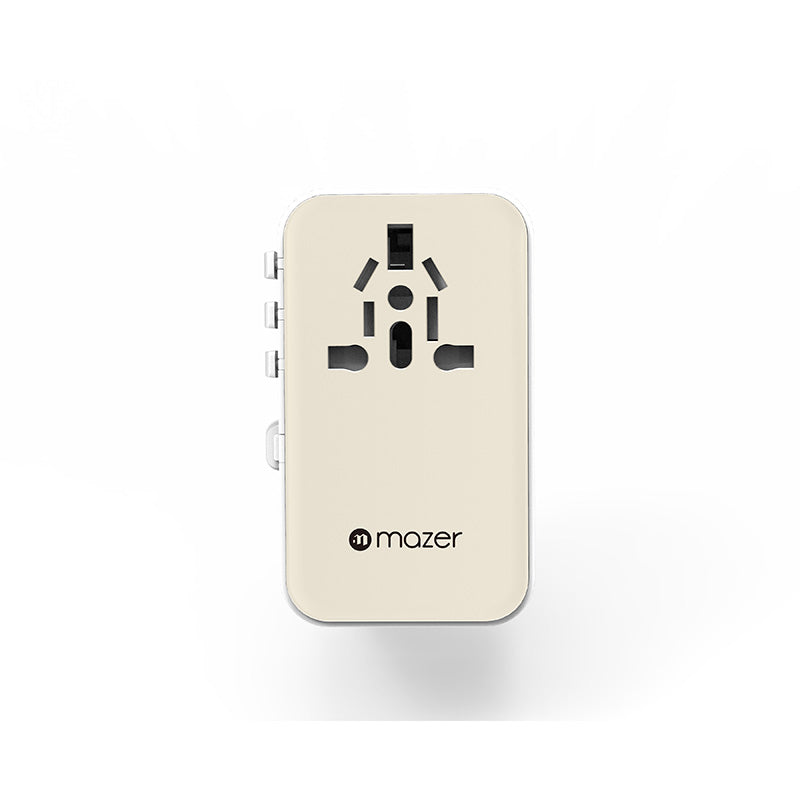 Mazer M-IFTravel370-WT PD70W 2C2A Built-in Retractable with USB-C Cable World Travel Charger (White Titanium)