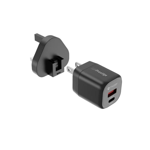 Mazer M-G20W-V5-BK PD20W 1C1A Travel Adapter with US+UK Plugs (Black)