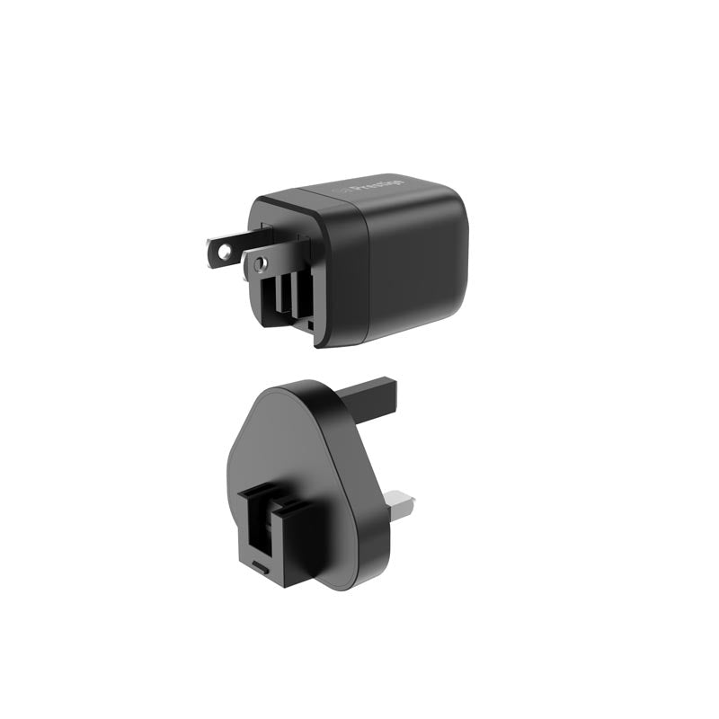 Mazer M-G20W-V5-BK PD20W 1C1A Travel Adapter with US+UK Plugs (Black)