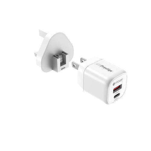 Mazer M-G20W-V5-WH PD20W 1C1A Travel Adapter with US+UK Plugs (White)