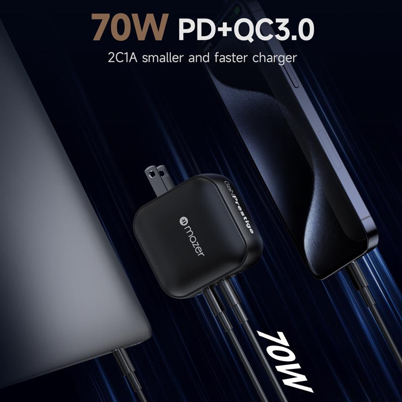 Mazer M-G70W-V5-BK PD70W 2C1A Travel Adapter with Changeable Plugs (Black)