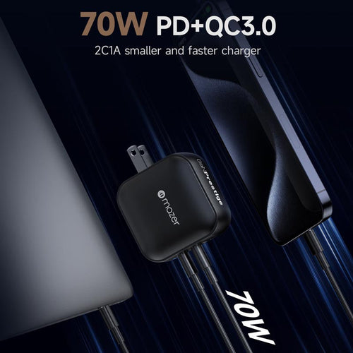Mazer M-G70W-V5-BK PD70W 2C1A Travel Adapter with Changeable Plugs (Black)