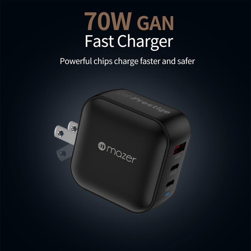 Mazer M-G70W-V5-BK PD70W 2C1A Travel Adapter with Changeable Plugs (Black)