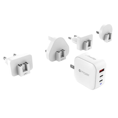 Mazer M-G70W-V5-WH PD70W 2C1A Travel Adapter with Changeable Plugs (White)