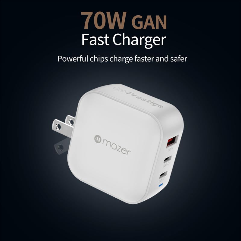 Mazer M-G70W-V5-WH PD70W 2C1A Travel Adapter with Changeable Plugs (White)