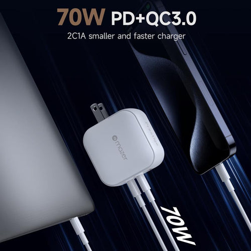 Mazer M-G70W-V5-WH PD70W 2C1A Travel Adapter with Changeable Plugs (White)
