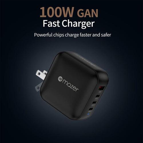 Mazer M-G100W-V5-BK PD100W 3C1A Travel Adapter with Changeable Plugs (Black)