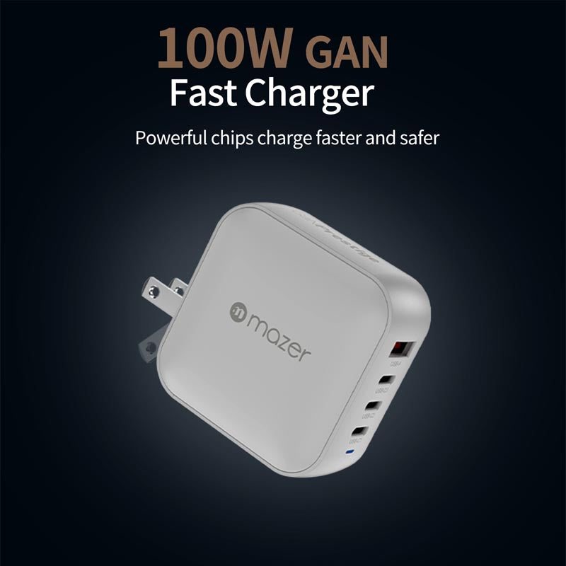 Mazer M-G100W-V5-WH PD100W 3C1A Travel Adapter with Changeable Plugs (White)