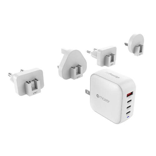 Mazer M-G100W-V5-WH PD100W 3C1A Travel Adapter with Changeable Plugs (White)