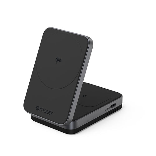 Mazer M-qi2-MagFold02-BK/Qi2 32W Wireless Foldable 2in1+USB-C PD12W Charger (Black)