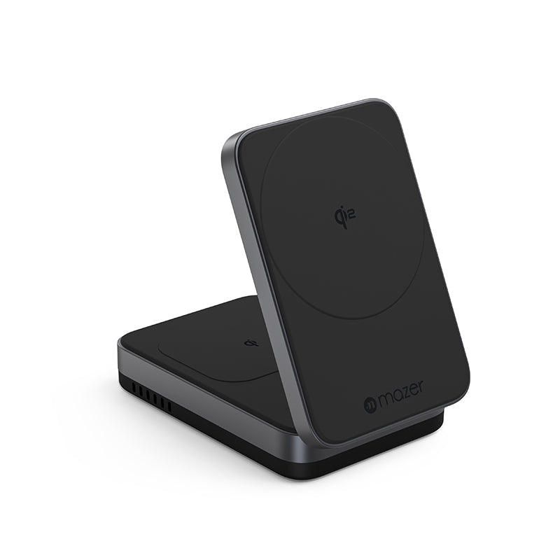 Mazer M-qi2-MagFold02-BK/Qi2 32W Wireless Foldable 2in1+USB-C PD12W Charger (Black)