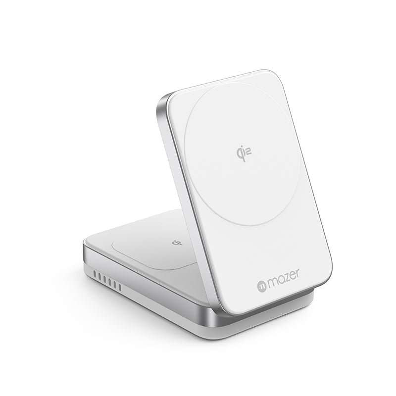 Mazer M-qi2-MagFold02-WH/Qi2 32W Wireless Foldable 2in1+USB-C PD12W Charger (White)