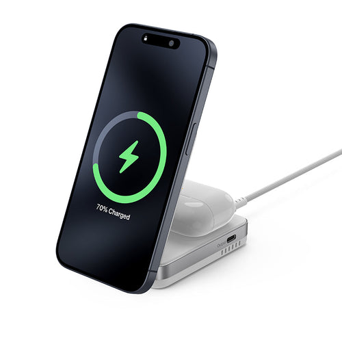 Mazer M-qi2-MagFold02-WH/Qi2 32W Wireless Foldable 2in1+USB-C PD12W Charger (White)