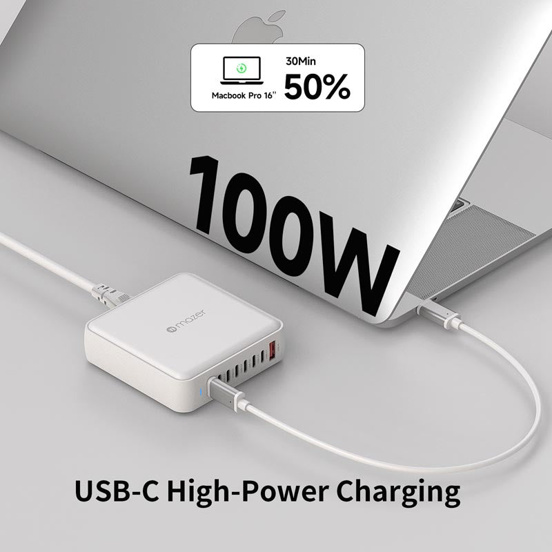 Mazer M-D170W-V5-BKPD170W 8Ports (7C1A) Desktop Charger with 1.5M Power Cable (White)