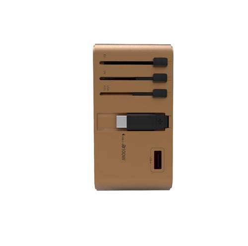 Mazer M-IFTravel380-DT PD100W 2C1A with 1 Built-in USB-C Cable Universal Adapter (Dessert Titanium)